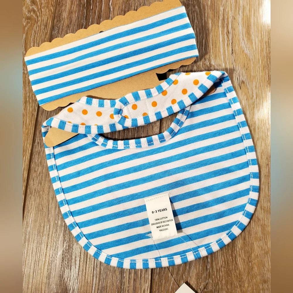 Ice Cream Design Bib and Headband Set - Blue and Orange